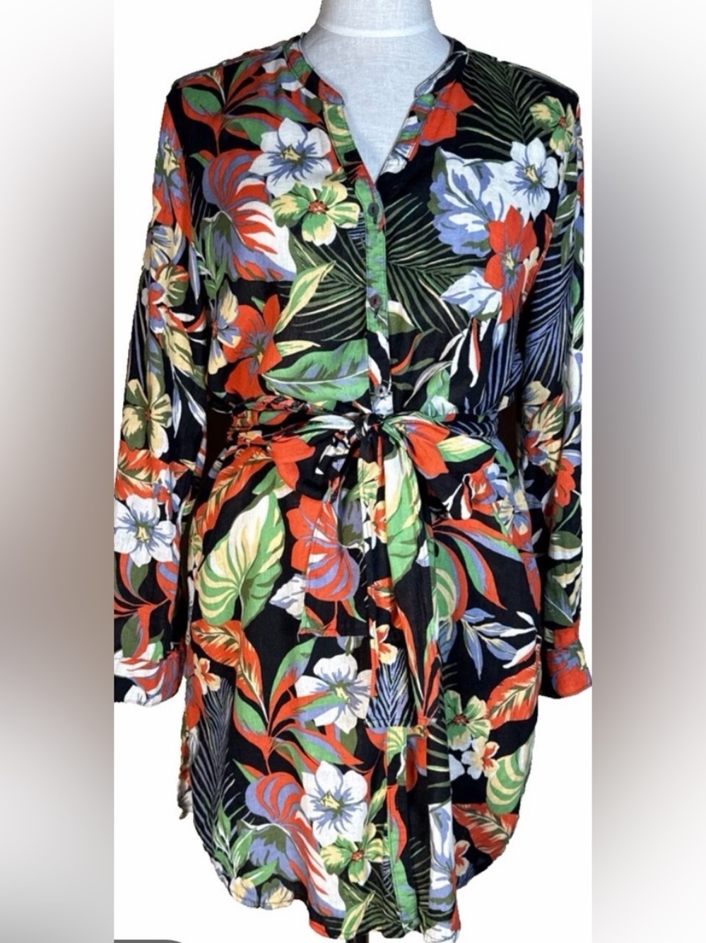 C&C California Black Tropical Floral Button-Front Shirt Dress NWT Size Medium
